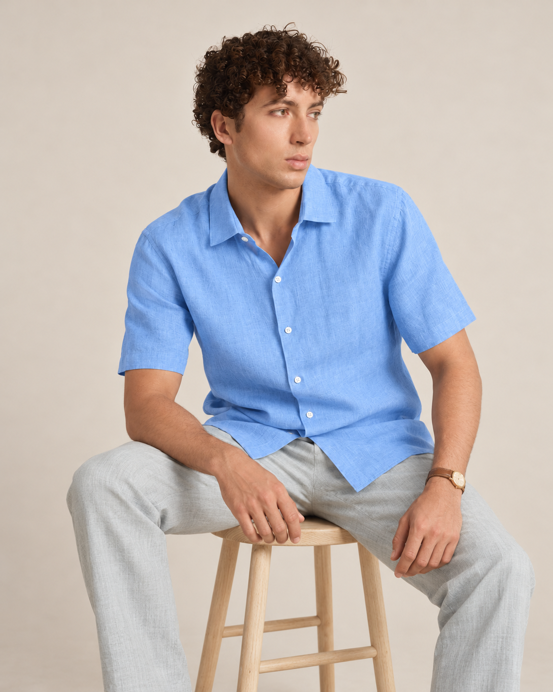 Lucas Linen Short-sleeve Shirt | Blue