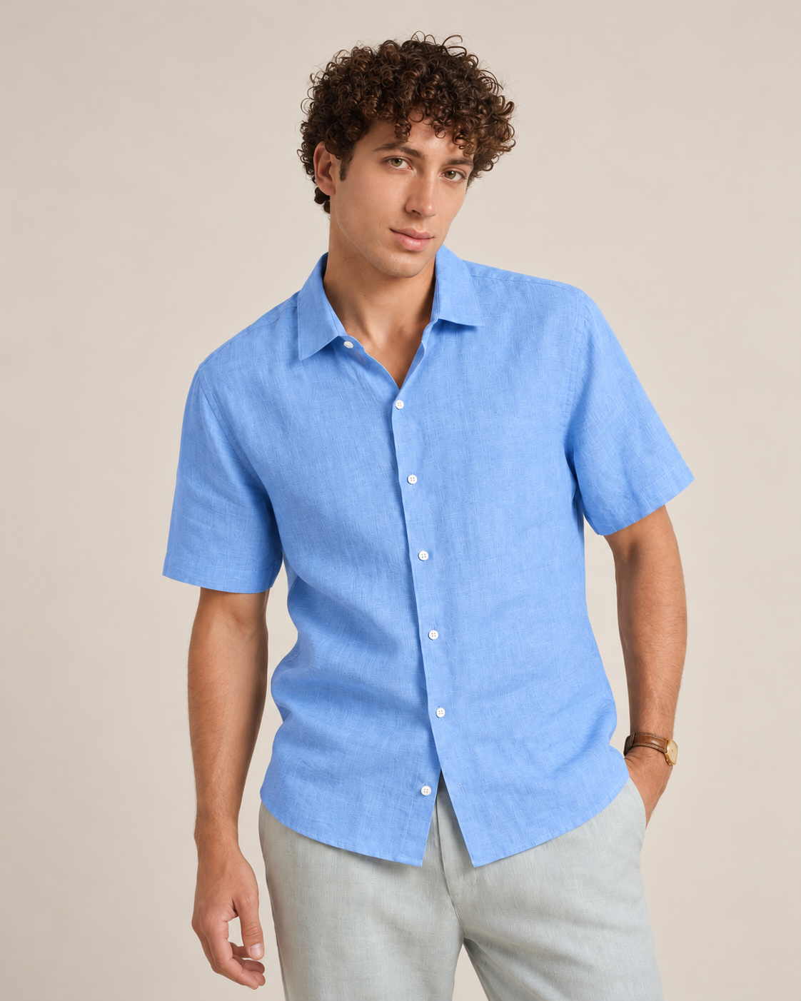 Lucas Linen Short-sleeve Shirt | Blue