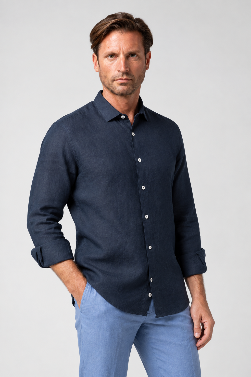 Lucas Linen Lightweight Shirt | Navy Blue