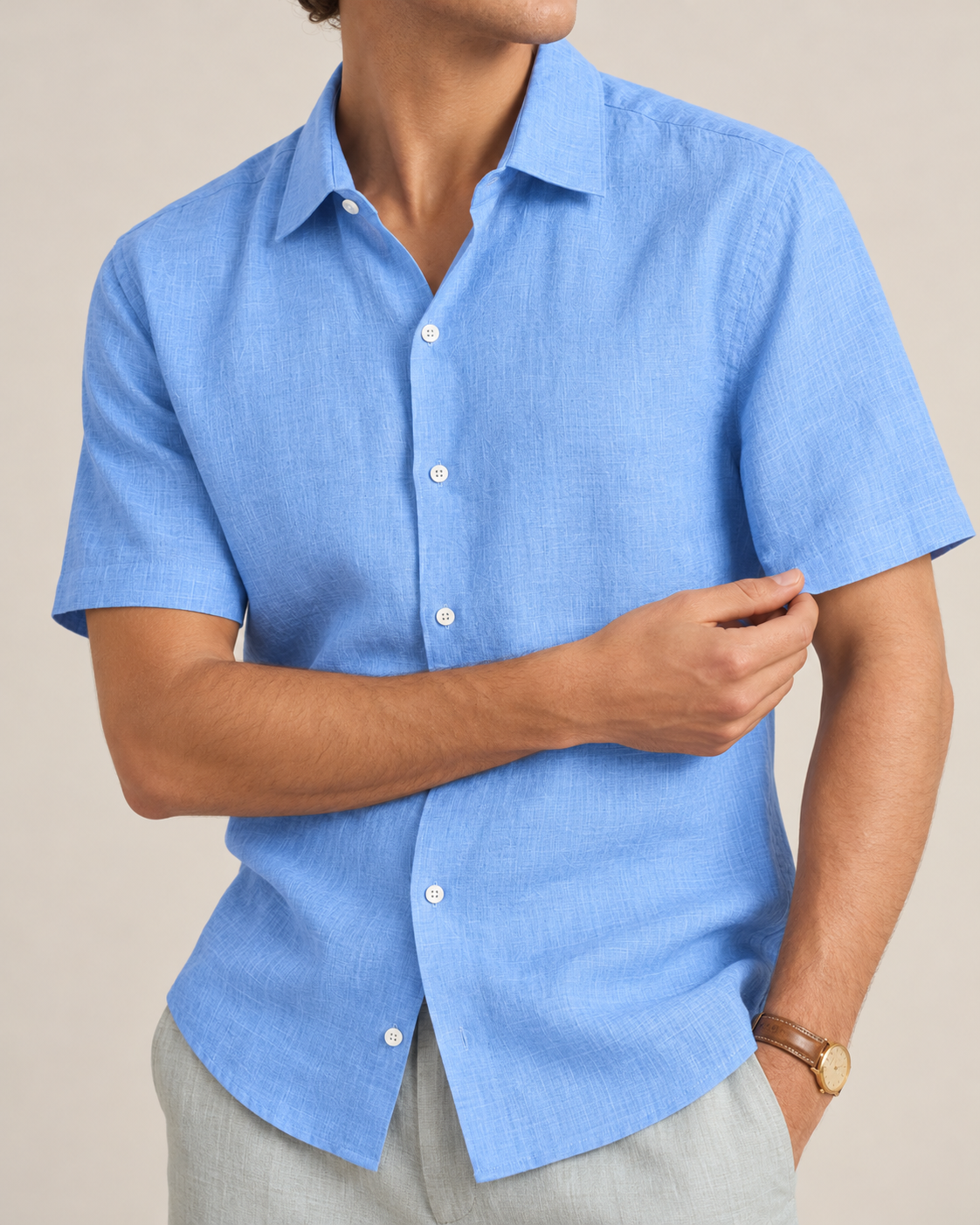 Lucas Linen Short-sleeve Shirt | Blue