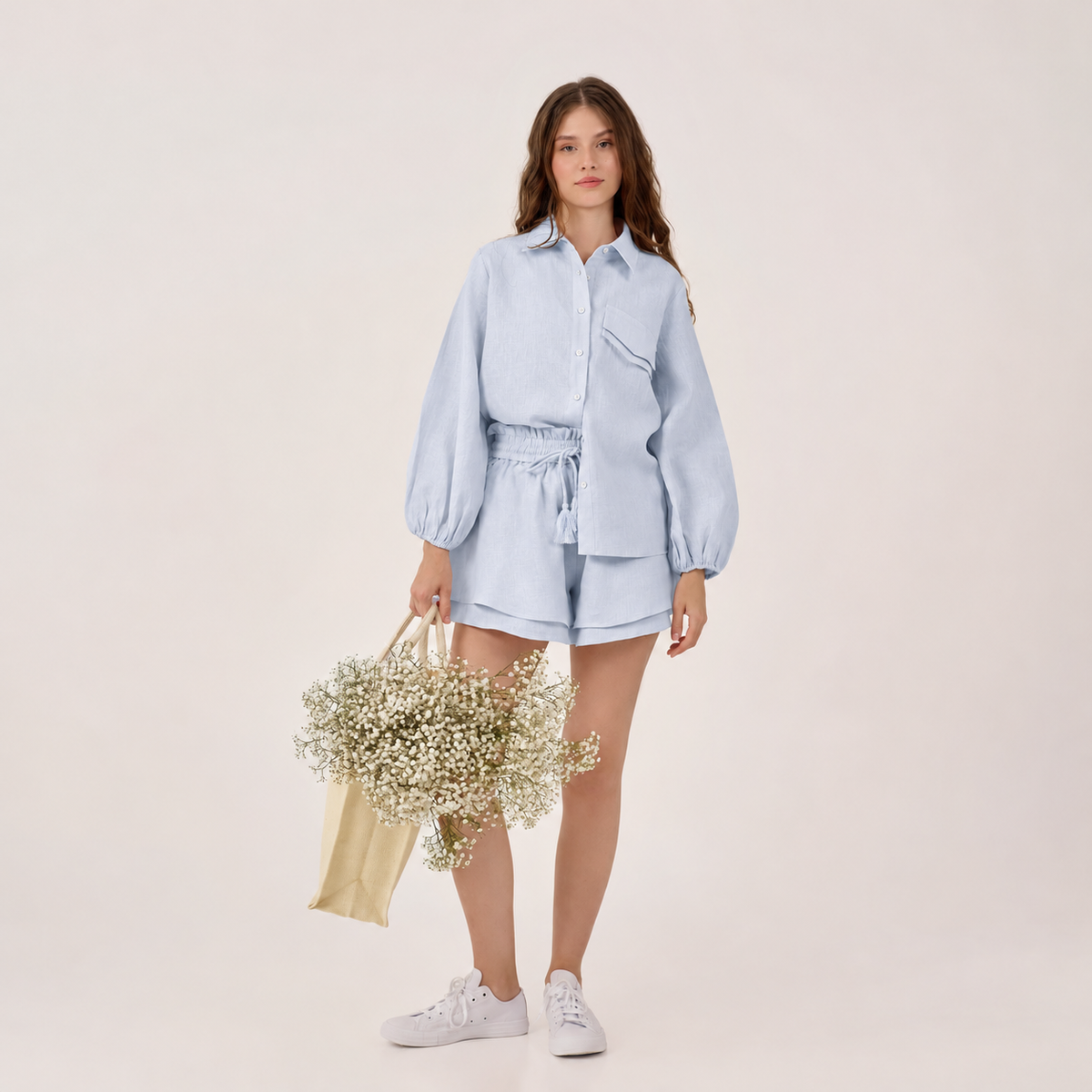 Victoria Linen Set | Light Blue