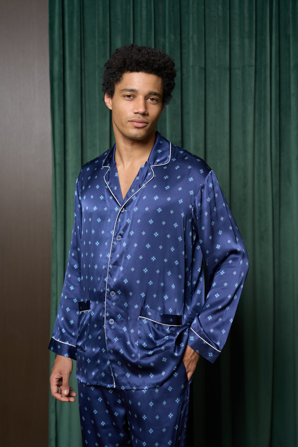 Men’s Pure Silk Pajama Set | Navy Blue