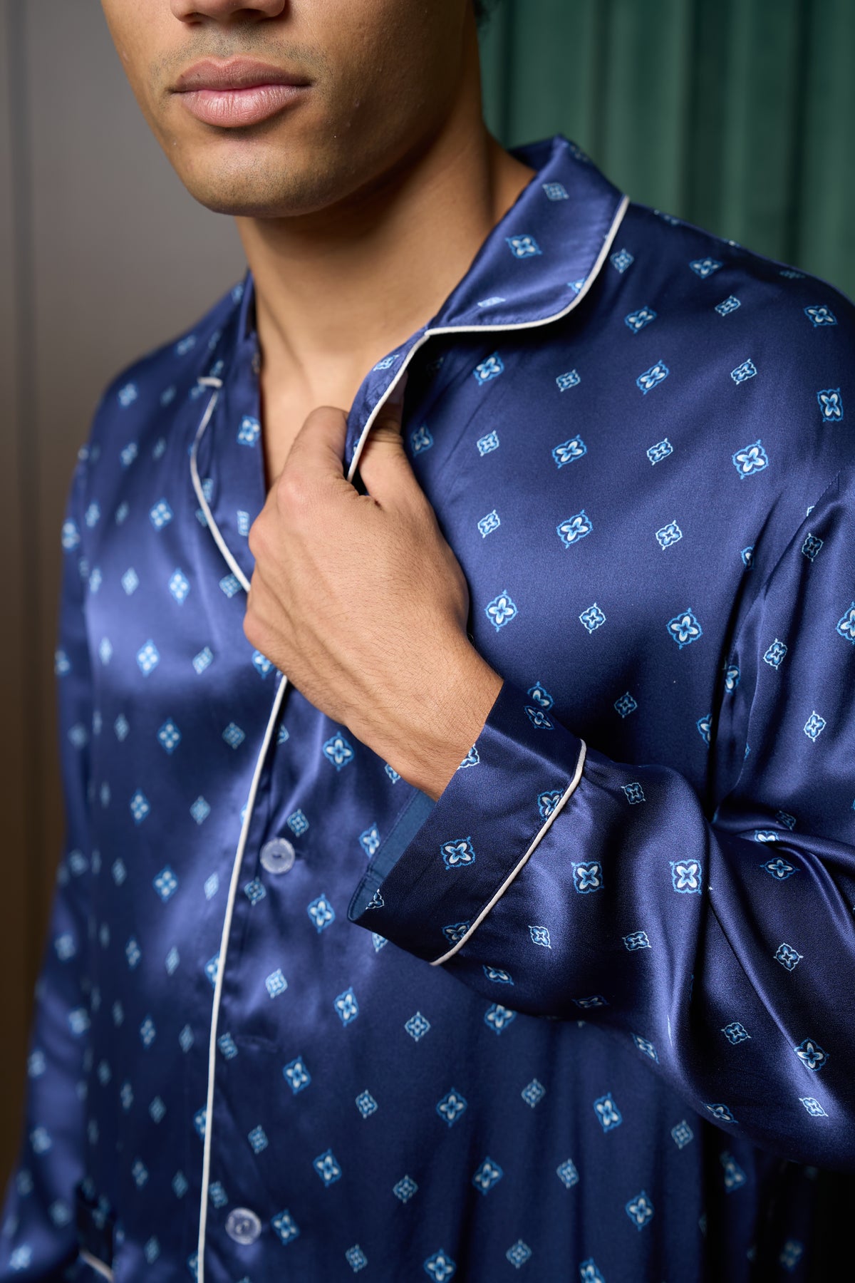 Men’s Pure Silk Pajama Set | Navy Blue