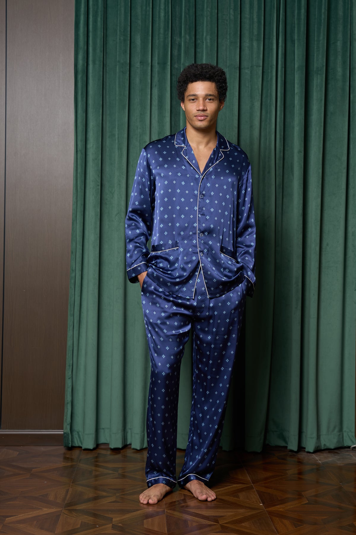 Men’s Pure Silk Pajama Set | Navy Blue