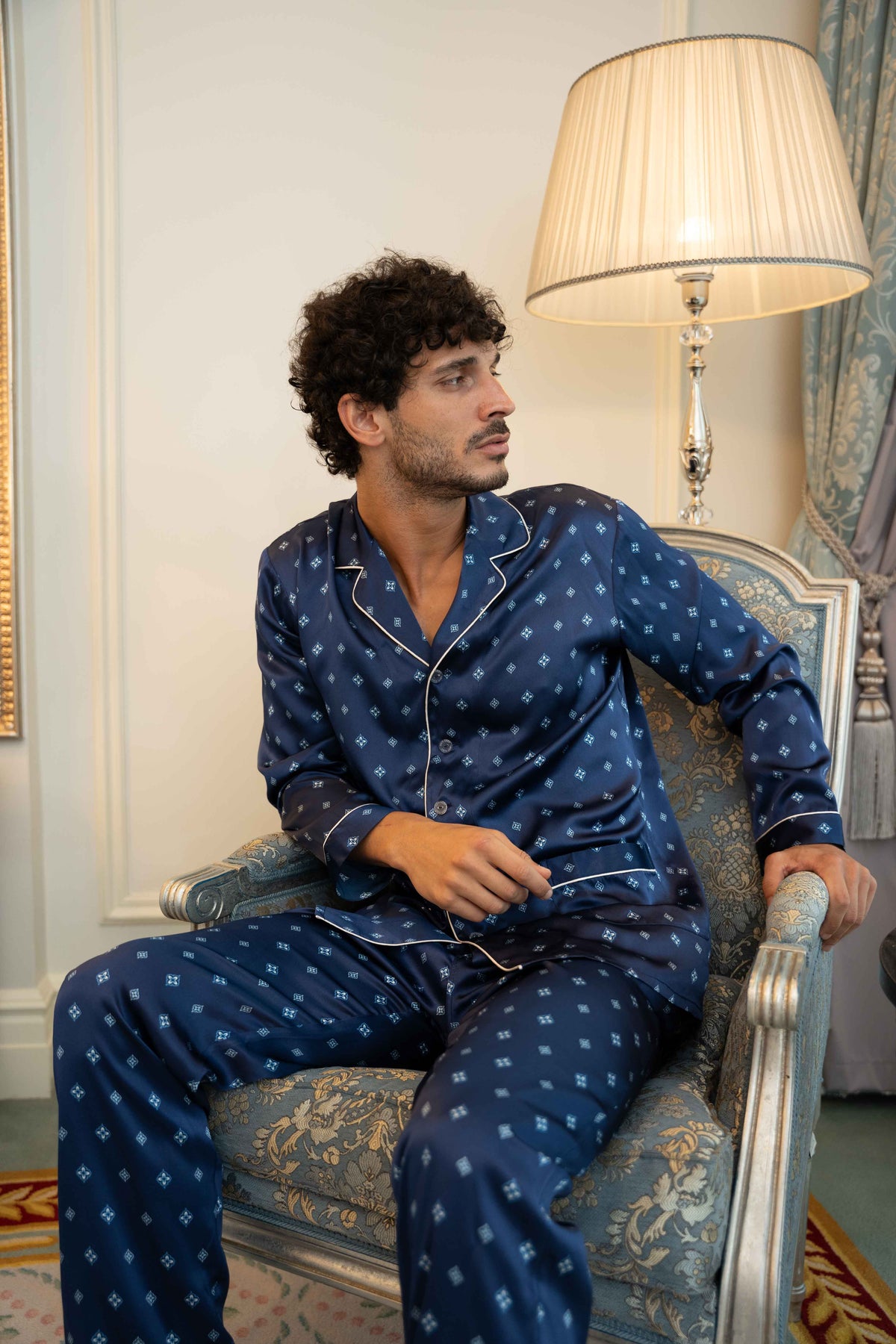 Men’s Pure Silk Pajama Set | Navy Blue