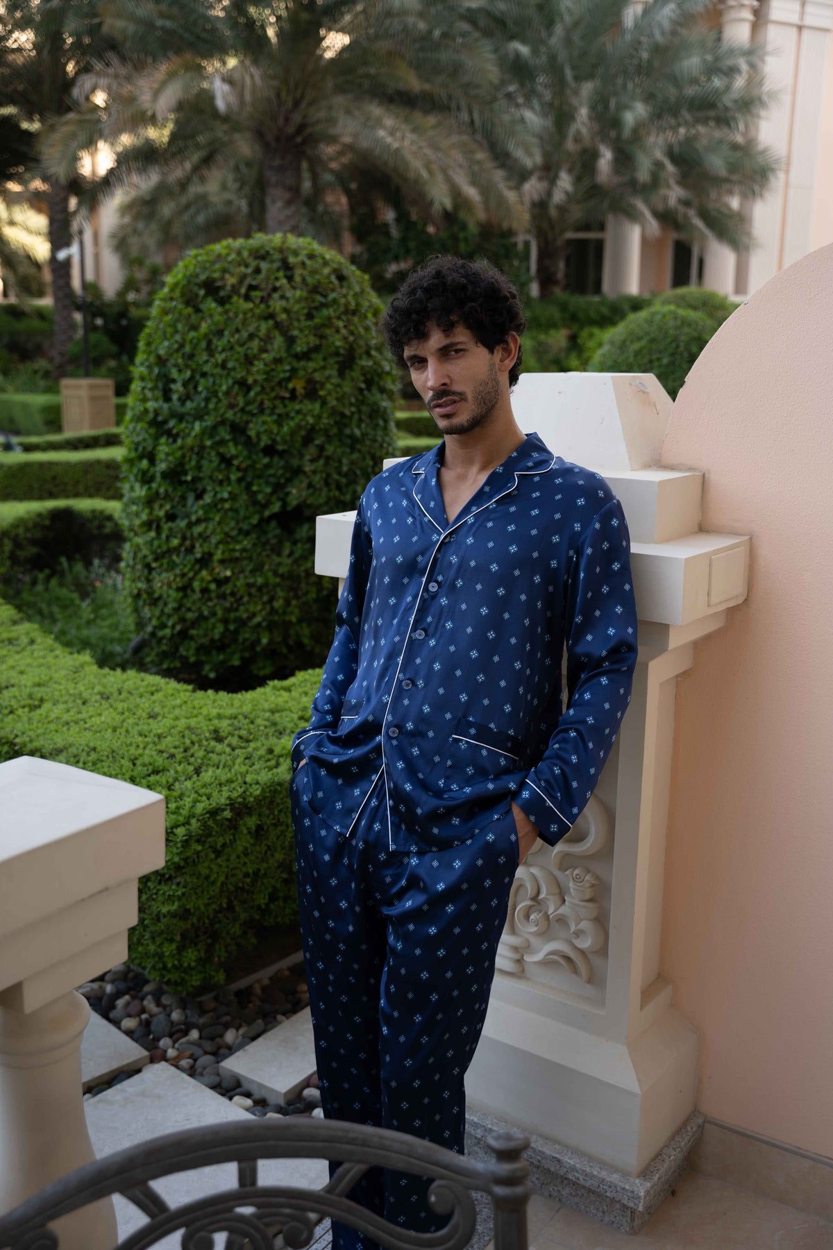 Men’s Pure Silk Pajama Set | Navy Blue